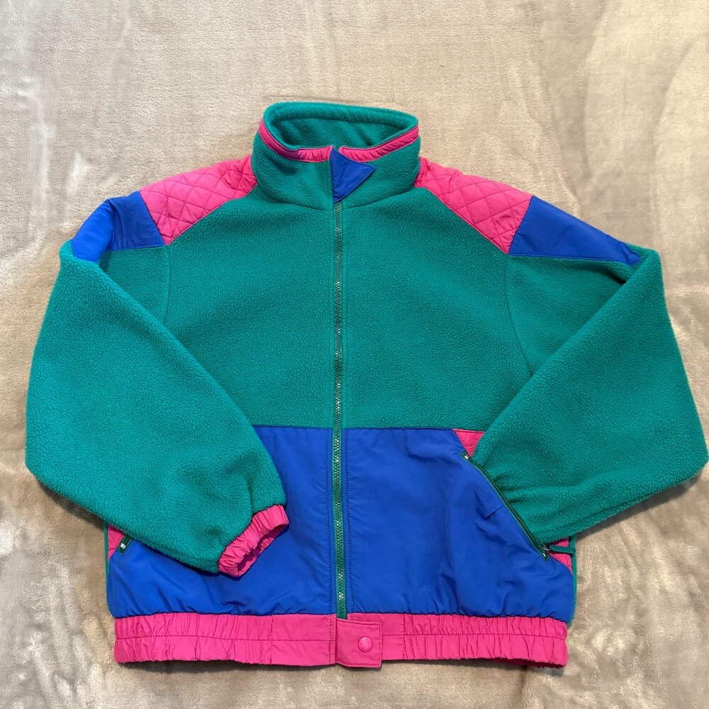 Vintage Eddie Bauer Fleece Zip Up Jacket Colorblock USA Made Women’s L